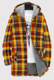 Black Casual Print Pocket Patchwork Zipper Contrast Hooded Outerwear