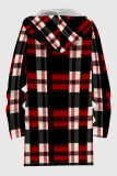 Black Casual Print Pocket Patchwork Zipper Contrast Hooded Outerwear