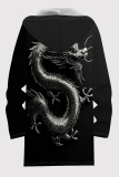 Black Casual Print Pocket Patchwork Zipper Contrast Hooded Outerwear