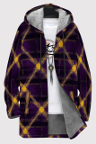 Black Casual Print Pocket Patchwork Zipper Contrast Hooded Outerwear