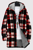 Black Casual Print Pocket Patchwork Zipper Contrast Hooded Outerwear