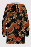 Black Casual Print Pocket Patchwork Zipper Contrast Hooded Outerwear