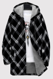 Black Casual Print Pocket Patchwork Zipper Contrast Hooded Outerwear