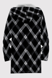 Black Casual Print Pocket Patchwork Zipper Contrast Hooded Outerwear
