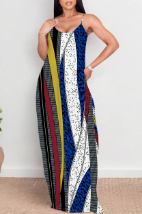 Stripe Sexy Vacation Geometric Print Floral Print Contrast V Neck Printed Dresses
