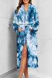 Purple Sexy Graffiti Print Butterfly Gradient Lace Up Contrast Sleepwear