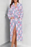 Purple Sexy Graffiti Print Butterfly Gradient Lace Up Contrast Sleepwear