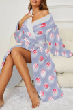 Purple Sexy Graffiti Print Butterfly Gradient Lace Up Contrast Sleepwear
