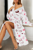 Purple Sexy Graffiti Print Butterfly Gradient Lace Up Contrast Sleepwear