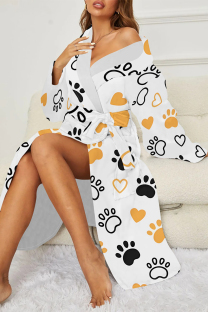 White Sexy Graffiti Print Butterfly Gradient Lace Up Contrast Sleepwear