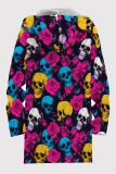 Blue Orange Casual Print Patchwork Zipper Fluffy Hooded Outerwear