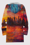 Black And White Casual Print Pocket Patchwork Zipper Fluffy Hooded Outerwear
