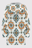 Blue Orange Casual Print Patchwork Zipper Fluffy Hooded Outerwear