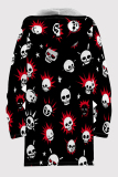Blue Orange Casual Print Patchwork Zipper Fluffy Hooded Outerwear