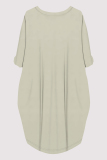 Light Khaki Casual Daily Graffiti Print Pocket Contrast O Neck Printed Dresses