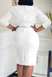 Black Elegant Solid Color Patchwork Slit With Belt Asymmetrical Collar Wrapped Skirt Dresses