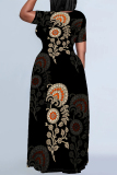 Beige Casual Street Floral Print Camouflage Print Letters Pocket Contrast O Neck Printed Plus Size Dresses