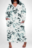 Khaki Casual Daily Floral Print Pocket Contrast V Neck Printed Plus Size Dresses