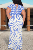 Green Sexy Geometric Print Gradient Lace Up Contrast V Neck Printed Plus Size Dresses