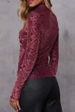 Black Casual Print Patchwork Turtleneck Tops