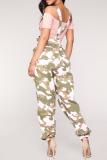 Black Casual Camouflage Print Draw String Pocket Patchwork Spaghetti Strap Jumpsuits
