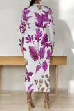 Pink Elegant Floral Print Contrast O Neck Printed Dresses