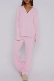Pink Casual Solid Color Buttons Turndown Collar Long Sleeve Two Pieces