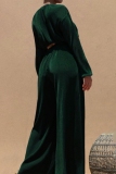 Ink Green Casual Solid Color Basic O Neck Long Sleeve Two Pieces