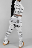 Brown Casual Street Tie Dye Letters Chain print Contrast O Neck Long Sleeve Two Pieces