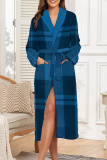 Blue Sexy Plaid Lace Up Contrast Sleepwear