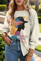 Milky Casual Print Patchwork O Neck Tops