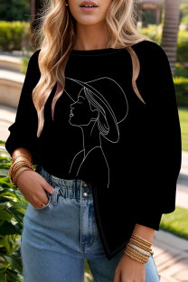 Black And White Casual Print Patchwork O Neck Tops