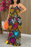 Apricot Casual Street Butterfly Love Print Leopard Contrast O Neck Printed Dresses