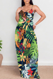 White Red Sexy Floral Print Pocket Contrast U Neck Printed Dresses