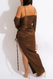 Red Sexy Solid Color Draw String Lace Up Backless Spaghetti Strap Long Dresses