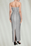 Apricot Sexy Patchwork Hot Drilling Backless Slit Strapless Long Dresses