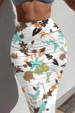 White Red Casual Floral Print Contrast Skinny High Waist Full Print Bottoms