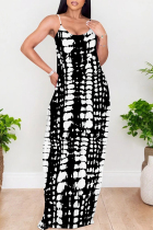 Black And White Sexy Leopard Print Pocket Contrast U Neck Printed Dresses