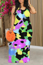 Camouflage Casual Plaid Tie Dye Camouflage Print Gradient Contrast O Neck Printed Dresses