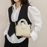 White Daily Solid Color Pearls Decor Bags