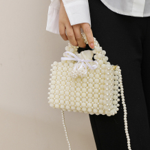 White Daily Solid Color Pearls Decor Bags