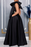 White Elegant Solid Color Patchwork With Belt Bow Decor Oblique Collar Evening Dresses