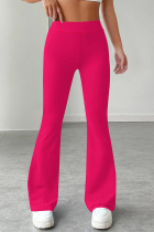 Red Casual Solid Color Patchwork Regular Mid Waist Speaker Patchwork Bottoms