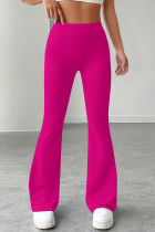 Rose Red Casual Solid Color Patchwork Regular Mid Waist Speaker Patchwork Bottoms