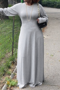 Grey Casual Solid Color Basic O Neck Long Plus Size Dresses