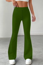 Army Green Casual Solid Color Patchwork Regular Mid Waist Speaker Patchwork Bottoms