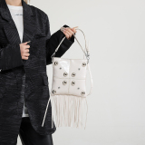 Black Daily Solid Color Fringed Trim Rivets Bags