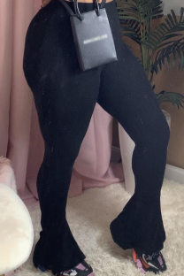 Black Casual Solid Color Patchwork Bodycon Speaker Patchwork Bottoms