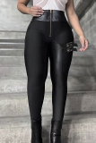 Black Casual Solid Color Patchwork Zipper Skinny Conventional Patchwork Bottoms