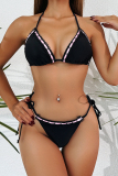 Black Sexy Strap Design Contrast Swimwears
